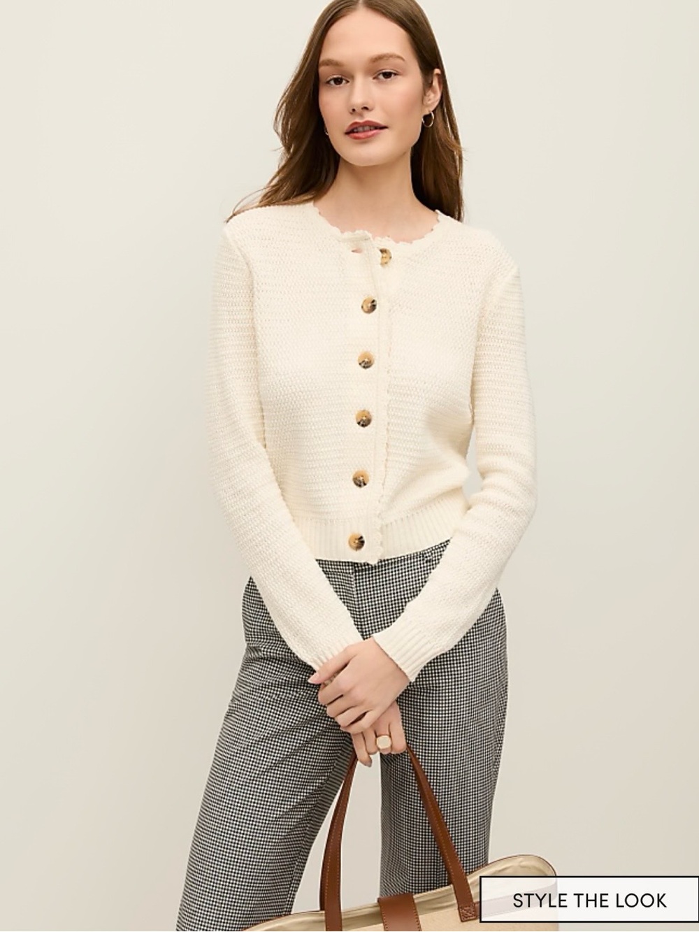 Ann Taylor Cream Scallop-Edge Button Cardigan - Picture 13 of 14